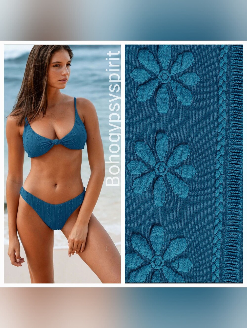 NWT $78 Berlook Blue Floral Jacquard Bikini Set, Small